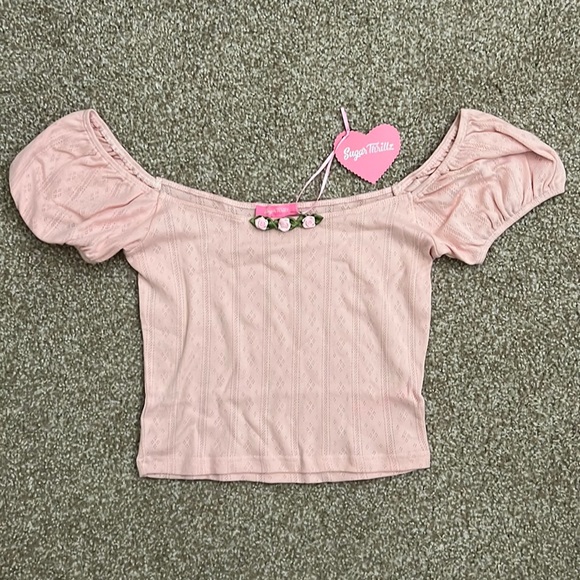 Sugar Thrillz Tops - Hear My Heartbeat Rosette Crop Top